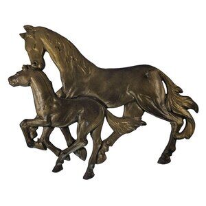 Aluminum Horse Mare & Foal Running Sculpture Vintage Outdoor Decor